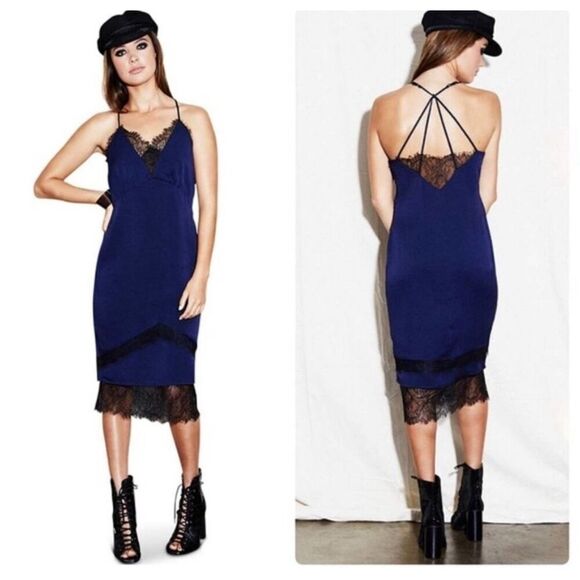 Adelyn Rae navy satin lace mini slip dress sz M - Picture 1 of 7